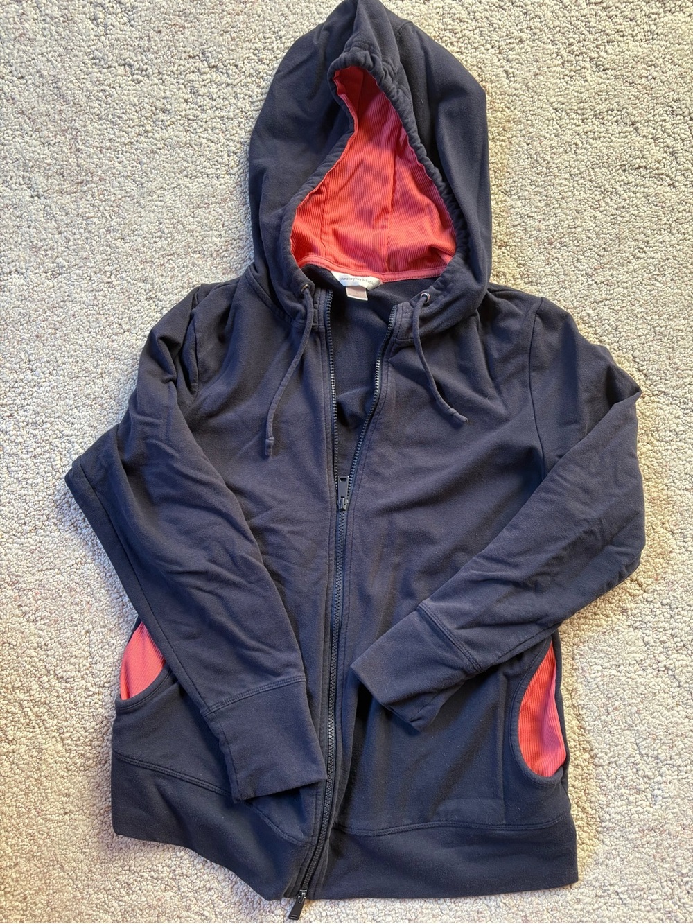 Women's Navy Hooded Zip Jacket with Coral Lining
